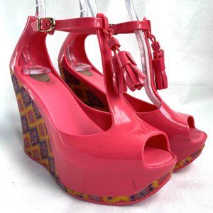Melissa | Shoes | Melissa Jelly Sandals Wedge Platform Pink Plastic T Strap  Tassel Peace Size 6 | Poshmark